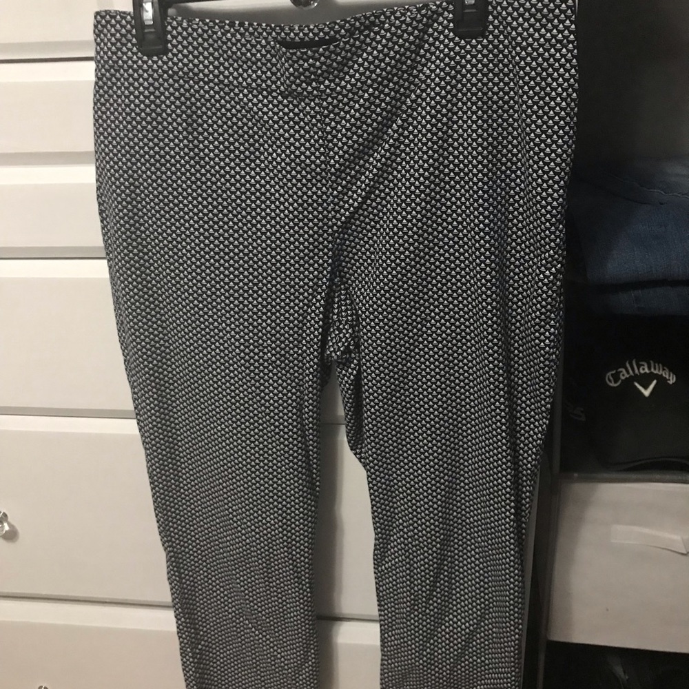 Talbots size 8 ankle length pants. Black pattern. Cotton and spandex blend
